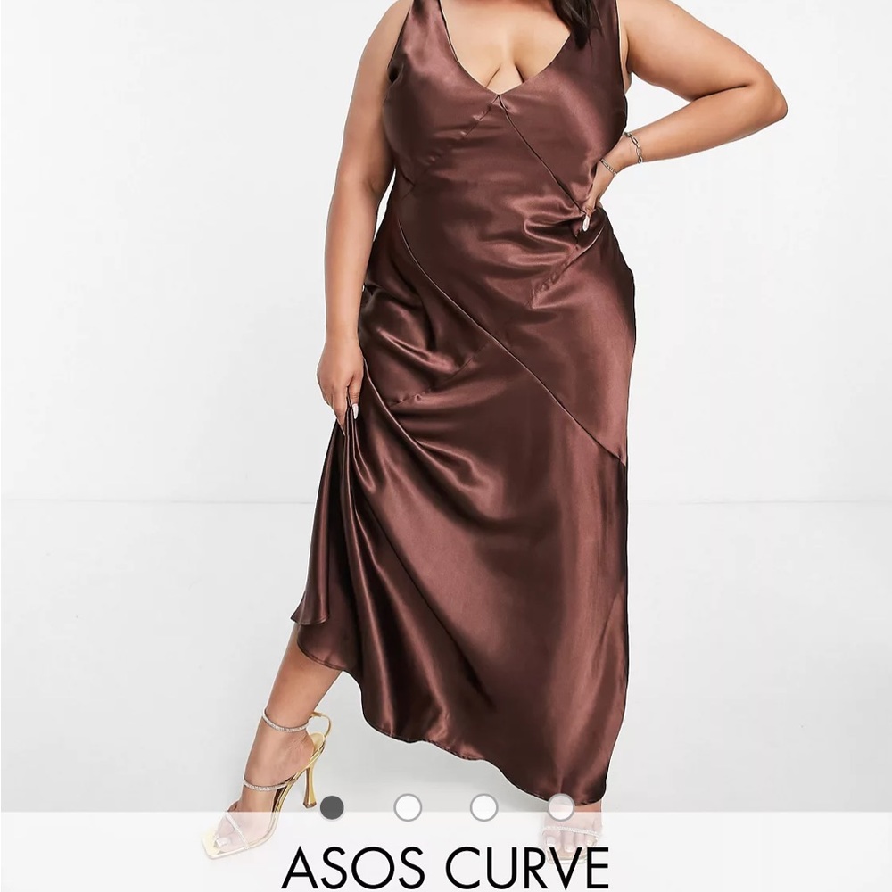 ASOS DESIGN Curve bias slip midi dress in chocolate satin sz 14